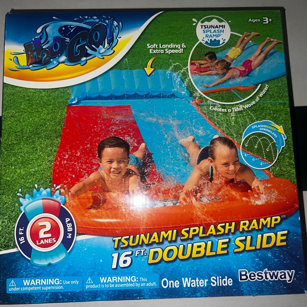 H2OGO! Tsunami Splash Ramp 16 Ft. Double Slide, New In Box